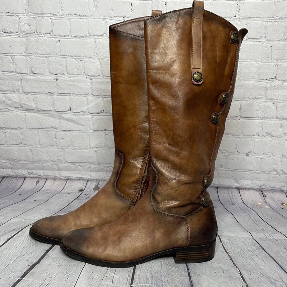 Arturo Chiang Distressed Soft Brown Leather Equestrian Mid Calf Riding Boots 10